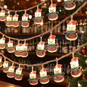 LED Christmas snowman string lights, warm fairy lights for holiday indoor outdoor party decor