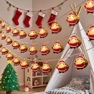 LED Christmas Santa string lights battery operated for holiday party room decor warmth.