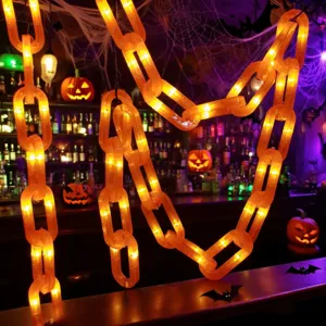 Guirnalda de luces LED cadena naranja Halloween pilas decoración colgante de fiesta.