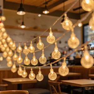 LED crystal globe string lights for outdoor garden, party, and bedroom ambient decor.
