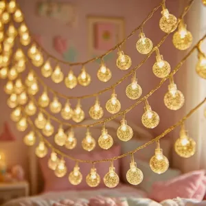 Warm white LED crystal ball string lights fairy lights for bedroom home party decorative