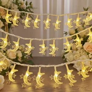 LED Moon Star String Lights PVC Fairy Lights Battery Powered Waterproof Hanging Atmosphere Decor For Outdoor Garden Patio Party