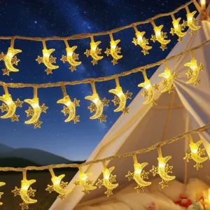 LED moon and star string lights decorative warm lighting for bedroom party outdoor patio setup
