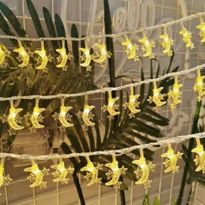 LED moon star string lights warm glowing fairy lights for bedroom courtyard party decor