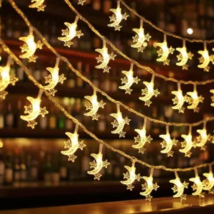 LED Moon Star Fairy String Lights Warm Light Indoor Outdoor Courtyard Party Decor Detail