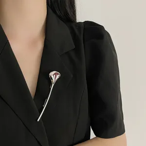 Minimalist Alloy Leaf Tulip Flower Brooch Gold Silver Plated Elegant Suit Pin Fashion Jewelry Accessory For Women