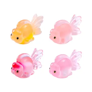 Luminous Glow Miniature Resin Koi Fish Figurines Cartoon Miniature Ornament Colorful Goldfish Micro Landscape Ocean DIY Accessories Craft