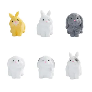 Cute Resin Rabbit Miniature Figurine Cartoon Animal Miniature Landscape Ornament Home Desk Car Garden Yard Decorative Sculpture Craft