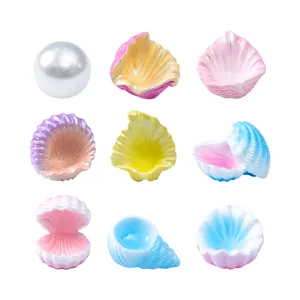 Ocean Theme Resin Miniature Pearl Shell Fish Tank Ornaments Cartoon Mermaid Conch Aquarium Landscape DIY Craft Desktop Decoration Accessories