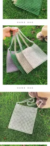 Borsa a mano con perline in acrilico trasparente borsa a spalla casual intrecciata a mano