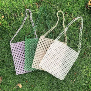 Borsa a tracolla in perline di acrilico fatta a mano, borsa quadrata trasparente donna.