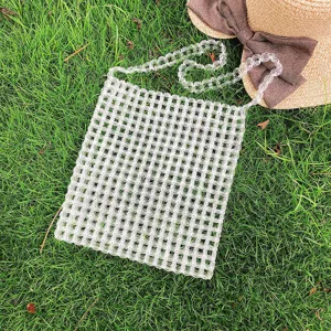 Borsa di perline in acrilico trasparente, borsa a tracolla intrecciata a mano da donna.