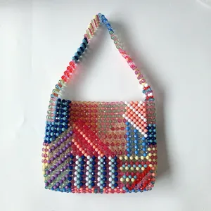 Sac à main artisanal en perles colorées mode d'été motif géométrique sac bandoulière pour femmes