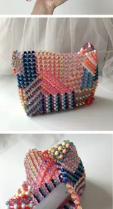Sac à main en perles multicolores fait main, design géométrique tissé, sac d'été élégant.