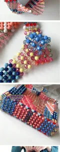 Sac a main detail en perles colorees fait main, sac cabas en maille tendance d'ete.
