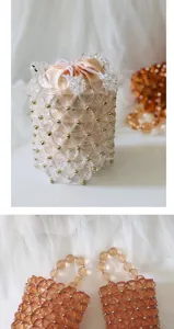 Elegant clear and amber beaded bucket bag with satin drawstring liner for women chic style