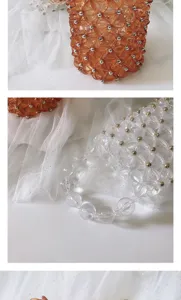 Beaded bucket bag transparent amber acrylic handmade woven handbag detail view chic elegant style