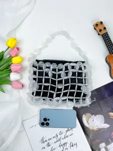 Koreaanse kraal mesh handtas transparant holle tas casual geweven handtas chic detail