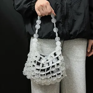 Koreaanse stijl kraal geweven net handtas casual veelzijdige holle uit ontwerp trendy tas