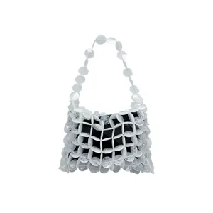 Koreaanse stijl transparante kralen geweven handtas, chique holle casual mode leuke tas.