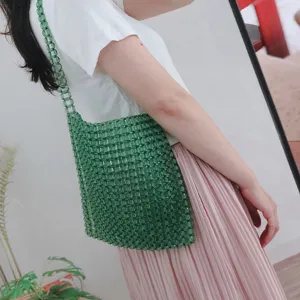 Borsa a Tracolla con Perline Verdi Trasparente Acrilico Fatta a Mano Borsa Donna Casual