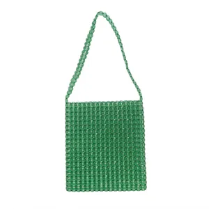 Verde Trasparente Acrilico Perline Borsa A Mano Tessuta Casual A Spalla Per Donna