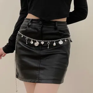 Catena da Vita Retrò Minimalista Con Ciondoli Sole e Cuore Donna Oro Argento Lega Strass Catena per il Corpo Gioielli Moda