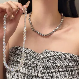 Eenvoudig Ontwerp Transparante Hart Kralenketting Voor Vrouwen Trendy Legering Hart Hanger Sleutelbeenketting Veelzijdige Y2K Sieraden Cadeau