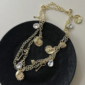 Catena da vita dorata vintage piu elementi sole luna charm gioiello dettaglio stile nuovo