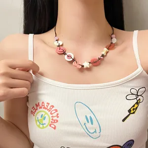 Dopamine kleurrijke knop gevlochten halsketting schattig niche ontwerp esthetische sleutelbeen ketting