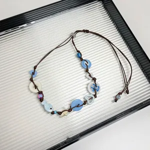 Schattig dopamine lichtblauw knopen gevlochten ketting detail, veelzijdige zoete sleutelbeenketting