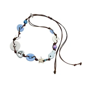 Dopamine blauwe ster vis knop gevlochten ketting, schattige handgemaakte sleutelbeen ketting.