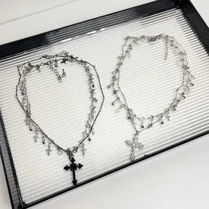 Meerlaagse kruis hanger sleutelbeen ketting gotische punk stijl ketting voor dames sieraden