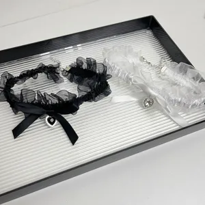 Black and white lace bow choker necklace with heart rhinestone, sweet cool style detail shot.