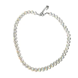 Minimalistische transparante hartjes kraal ketting voor vrouwen, stijlvolle iriserende choker.