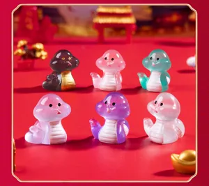 Mini luminous snake figurines for DIY micro landscape New Year desktop decoration set.