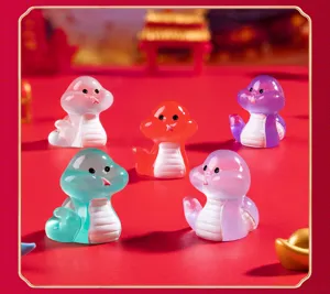 Mini glowing snake figurine, cute zodiac snake desktop ornament for DIY craft decor.