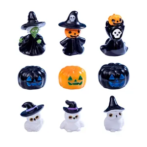 Resina Halloween Figuritas en Miniatura Micro Paisaje Calabaza Fantasma Bruja Búho Adornos Para Bricolaje Escritorio Decoración