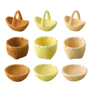 Micro Landscape Creative Simulation Rattan Bamboo Basket Miniature Resin Ornament DIY Craft