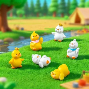 Mignonnes figurines miniatures de canard en résine jaune et blanche pour jardinage paysager et déco.