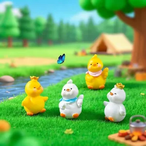 Adorables figurines de canards jaunes et blancs pour mini paysage et decoration de bureau