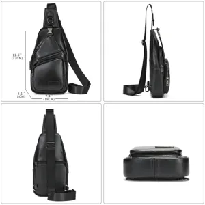 Men's Genuine Leather Chest Bag Casual Multi-Pocket Waterproof Crossbody Sling Bag Fashion Travel Daypack