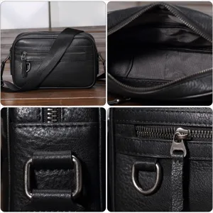 Black genuine leather men shoulder bag casual crossbody bag stylish business messenger bag.