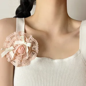 Broche épingle à cheveux fleur rose en dentelle française élégante pince à cheveux accessoire