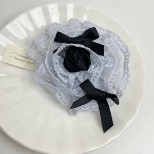 Broche fleur de rose en dentelle française pince à cheveux double usage élégant nœud noir dentelle