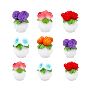 Miniature Resin Artificial Flower Potted Plant DIY Dollhouse Accessories Desktop Micro Landscape Decor Bonsai Figurine
