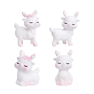 Cute Cartoon Pink Deer Resin Figurine Miniature Micro Landscape DIY Craft Desktop Car Interior Decorative Ornament