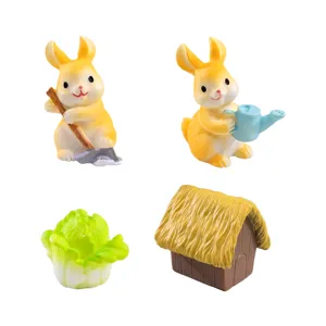 Harz Miniaturen Bauernhof Kaninchen Figuren Mikrolandschaft DIY Gartendekoration Desktop Ornamente
