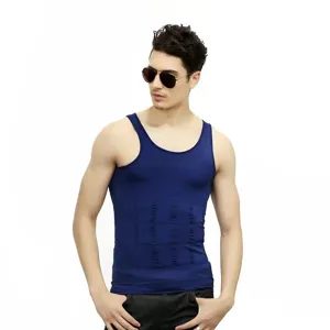 Men's compression tank top belly control slimming vest fitness body shaper undershirt.