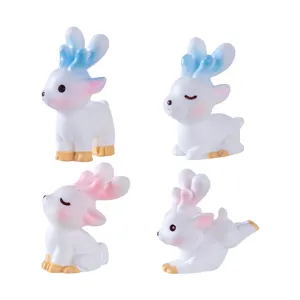 Cute Resin Little Elk Animal Figurine Micro Landscape Desktop Ornament Cartoon Animal Statue For Home Decor
